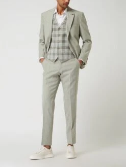 Atelier Torino Slim Fit 2-Knopf-Sakko Aus Baumwoll-Leinen-Mix Modell 'Tito' - Lindgrün